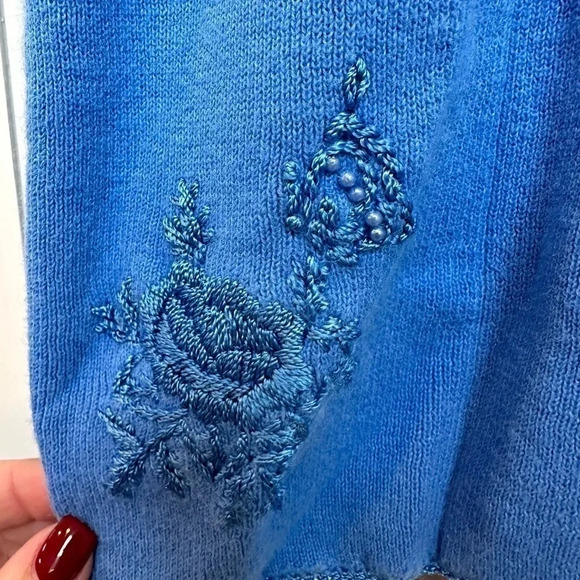 Vintage Jenny Floral Embroidery Beaded Blue Button Down Cardigan Sweater Size XL - Picture 5 of 9